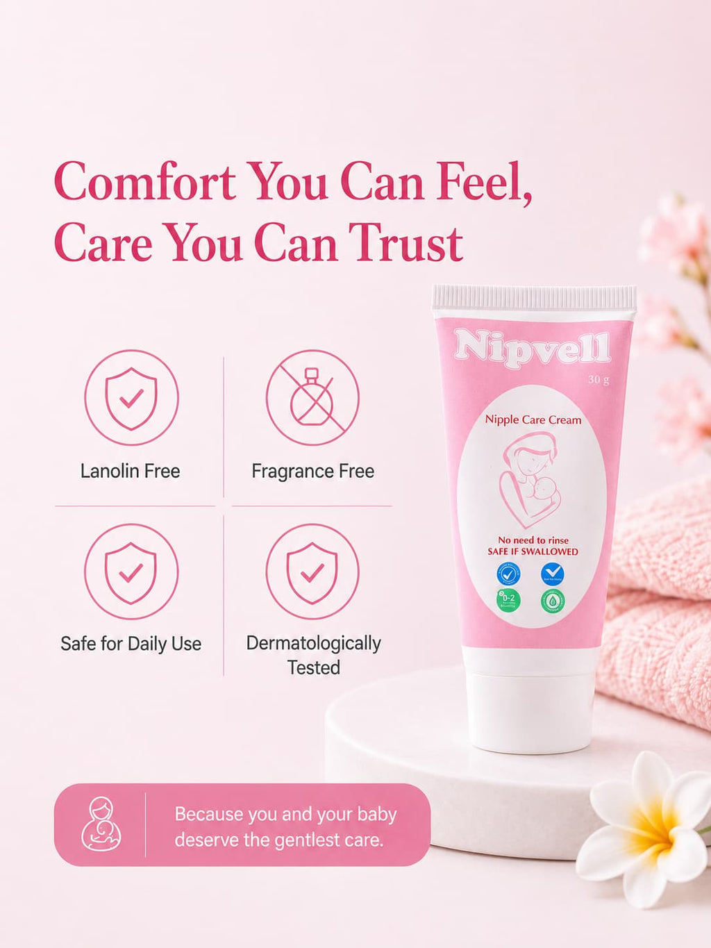 Nipvell nipple cream — dexpanthenol, olive oil, aloe vera ingredients