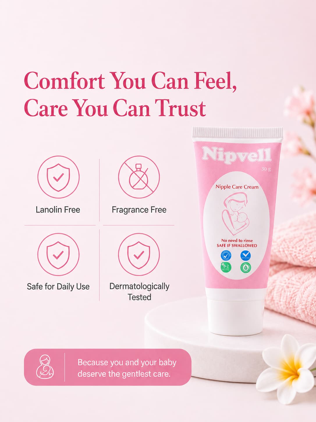 Nipvell nipple cream — dexpanthenol, olive oil, aloe vera ingredients