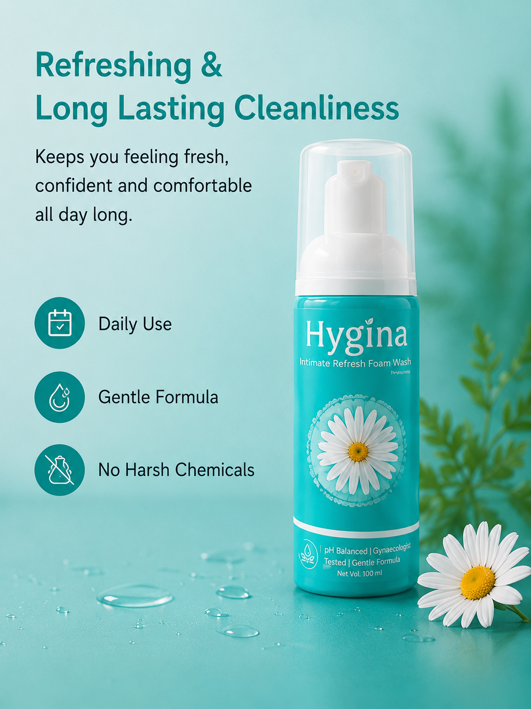 Hygina cleanser with chamomile and panthenol ingredients